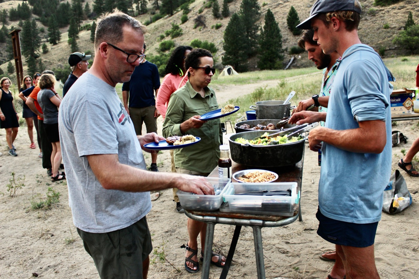 Dinner being served at camp